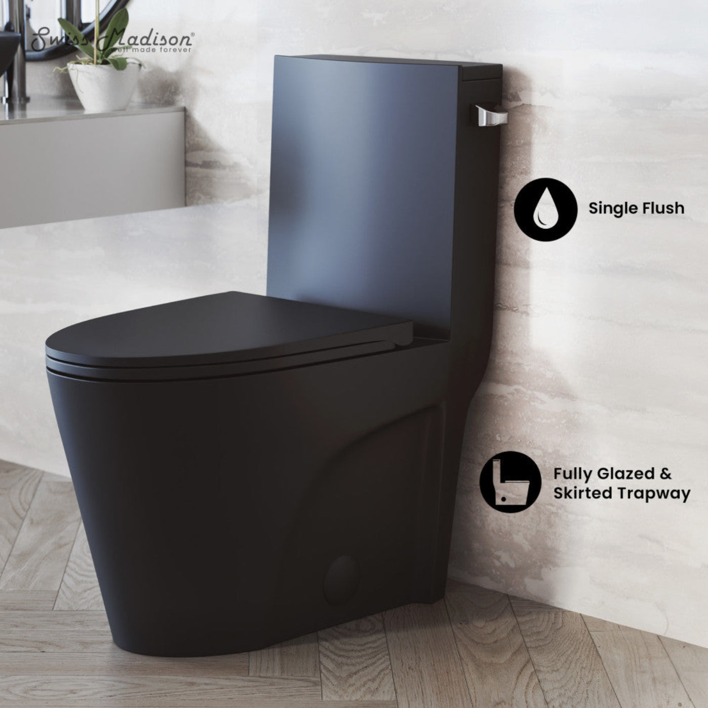 Swiss Madison St. Tropez One-Piece 10" Rough-in 1.28 GPF Right-Hand Vortex Flush Elongated Toilet in Matte Black - SM-1T0809MB