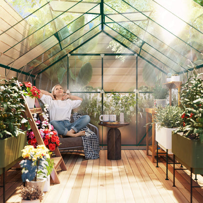 BloomGreen 16' x 8' Greenhouse with Roof Vent and Sliding Door Green