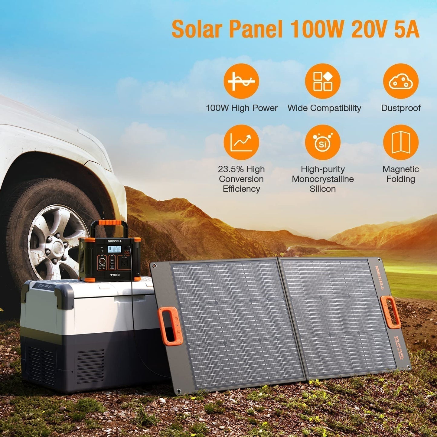 GRECELL Portable Power Station 500W with Portable Solar Panel - DYCNX0001AGEM-MXUS+DYZDB0001AGE