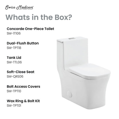 Swiss Madison Concorde One-Piece 12" Rough-in 1.1/1.6 GPF Dual Top Flush Square Toilet in Glossy White - SM-1T106