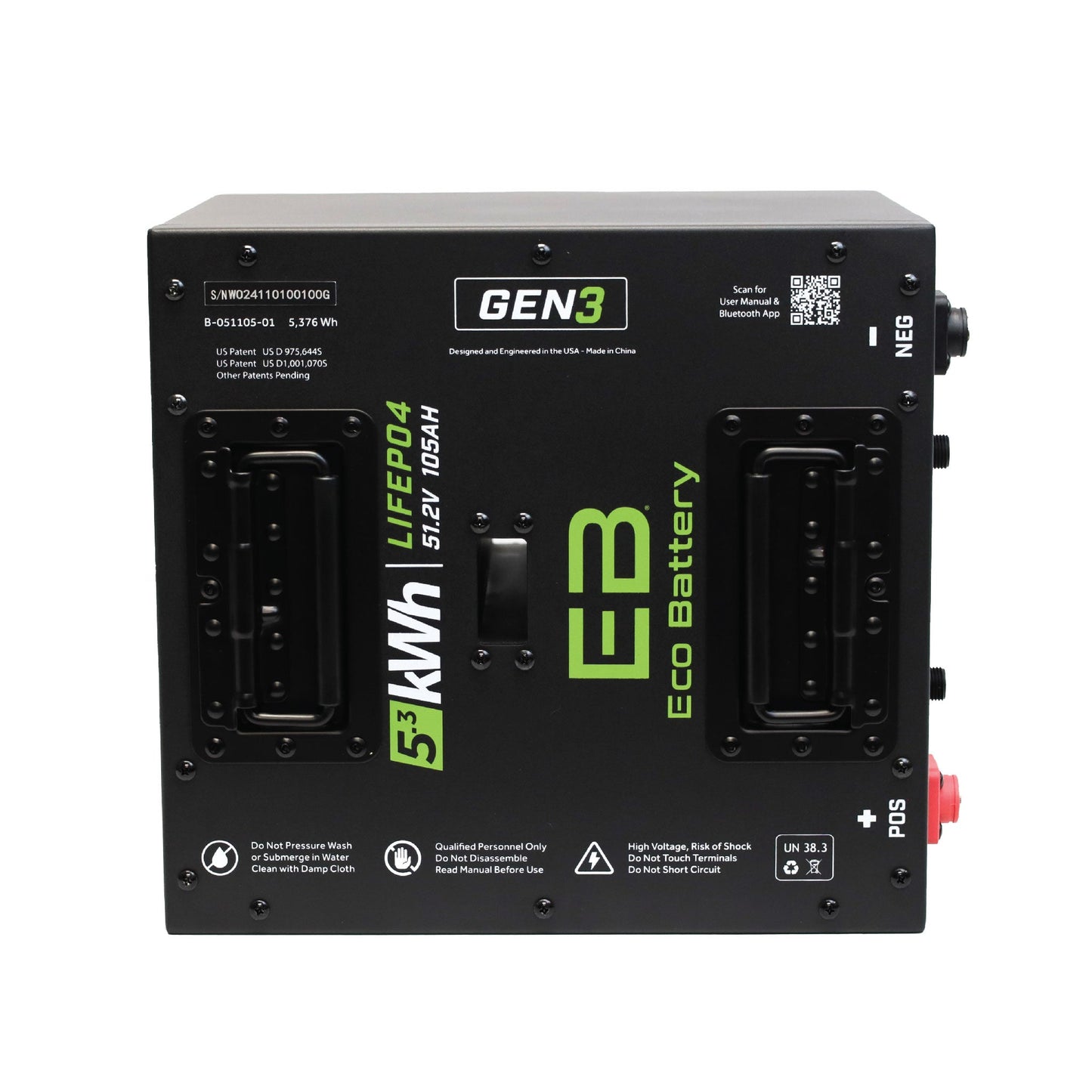Eco Battery 51V 105AH Thru-Hole LiFePO4 Gen3 Battery - A-051105-01