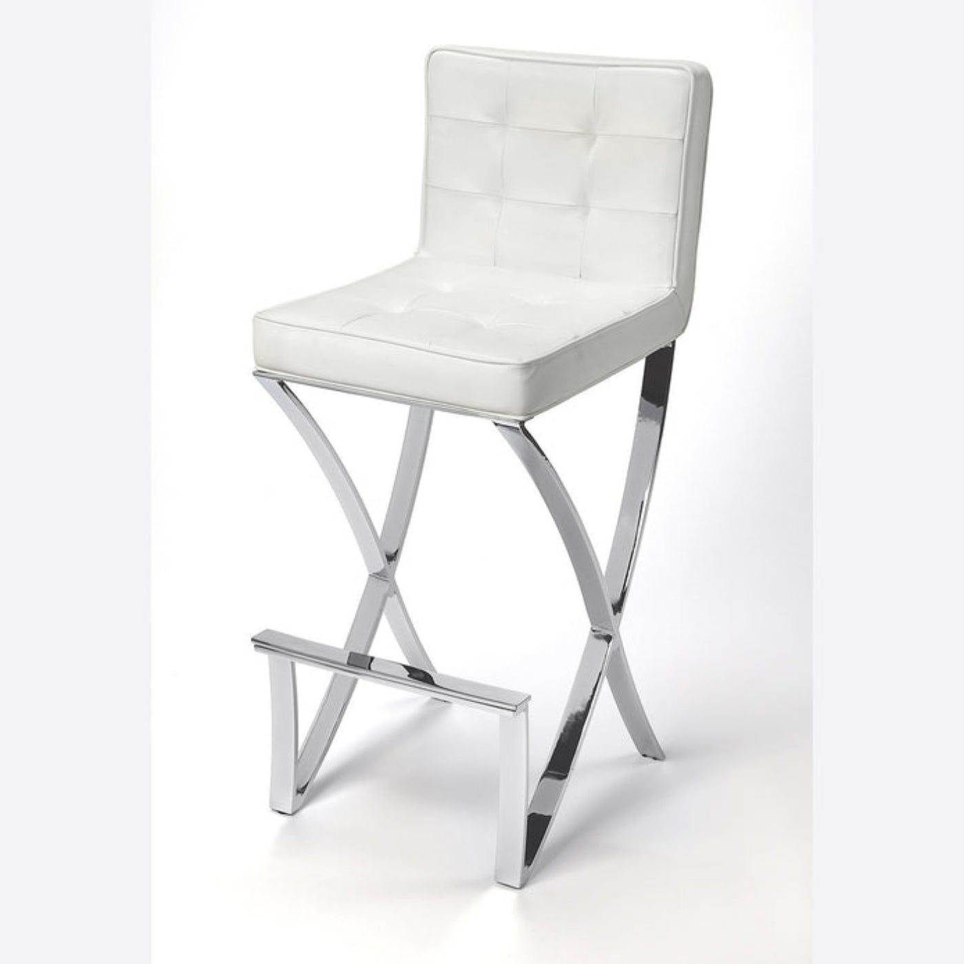 Butler Specialty Company Darcy Chrome Plated Faux Leather 28.5"" Bar Stool, White -  5325411