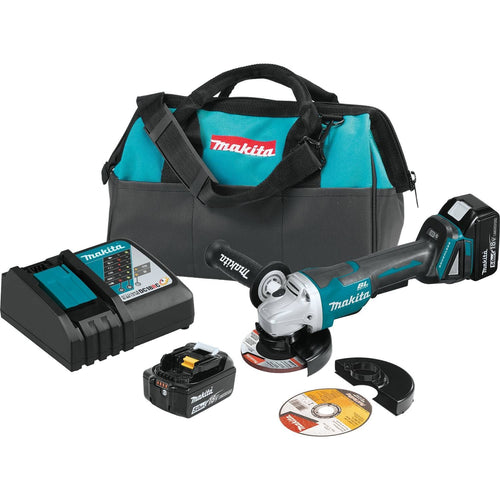 Makita XAG11T - 18V LXT Lithium-Ion Brushless Cordless 4-1/2” / 5" Paddle Switch Cut-Off/Angle Grinder Kit, electric brake, bag, lock-off, no lock-on (5.0Ah) - XAG11T