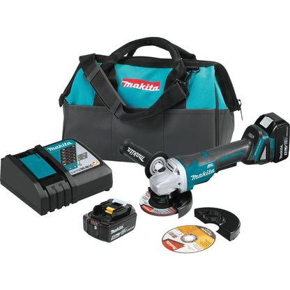 Makita XAG11T - 18V LXT Lithium-Ion Brushless Cordless 4-1/2” / 5" Paddle Switch Cut-Off/Angle Grinder Kit, electric brake, bag, lock-off, no lock-on (5.0Ah) - XAG11T