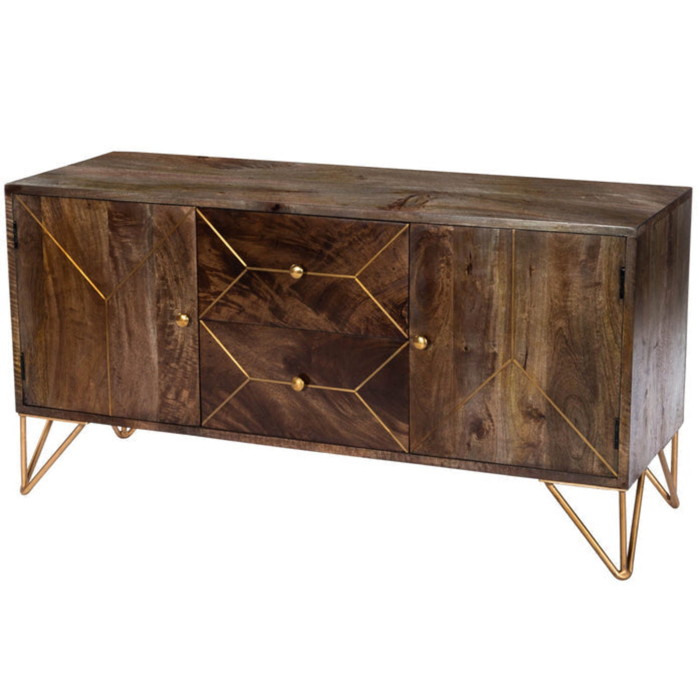 Butler Specialty Company Alda 47"" Wood & Brass Metal Inlay 47.25"" Tv Stand, Medium Brown  - 5478140