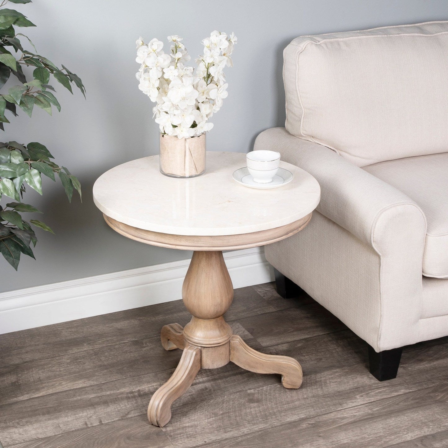 Butler Specialty Company Danielle Marble 24"" Pedestal Accent Table, Tan/Beige -  5515415