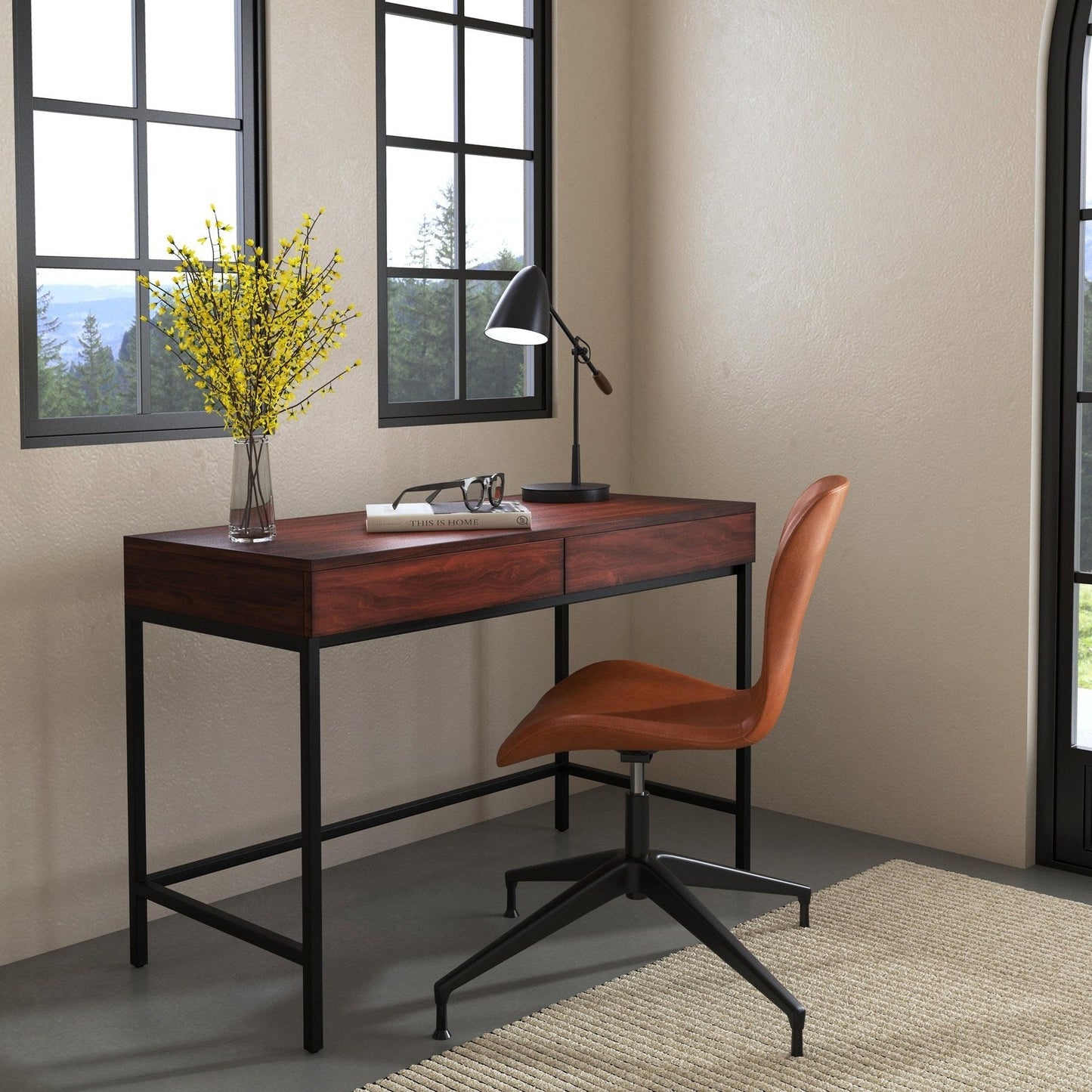 Butler Specialty Company Carl 45"" Wood and Metal Writing Desk, Medium Brown  - 5521054