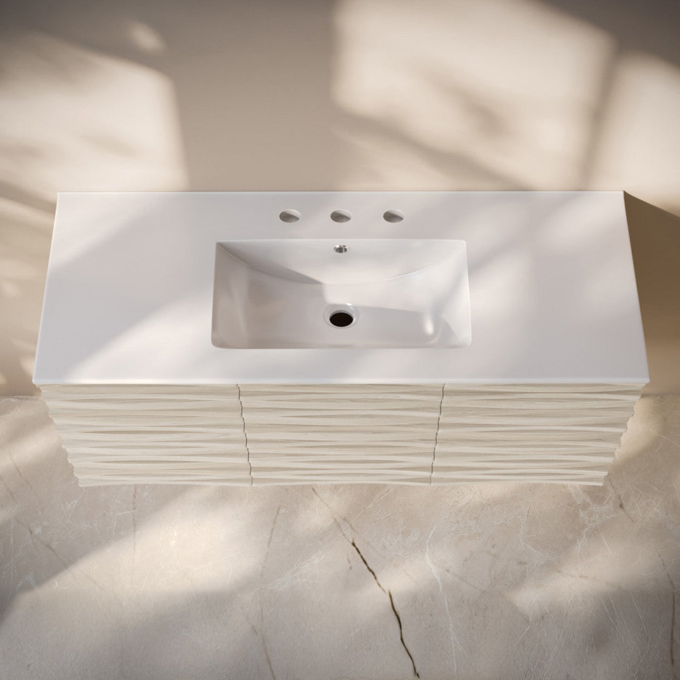 Swiss Madison Cascade 48" Wall-Mounted Bathroom Vanity in White Oak with 3-Hole Widespread Sink Top - SM-BV8607WO