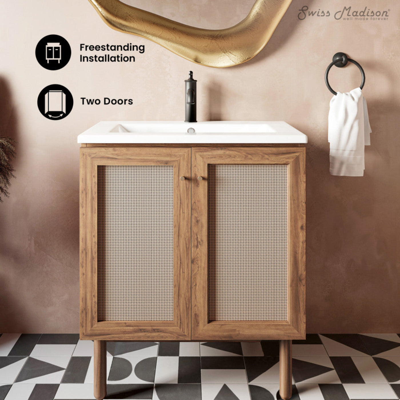 Swiss Madison Classe 30" Freestanding Bathroom Vanity in Golden Oak with Sink Top - SM-BV664