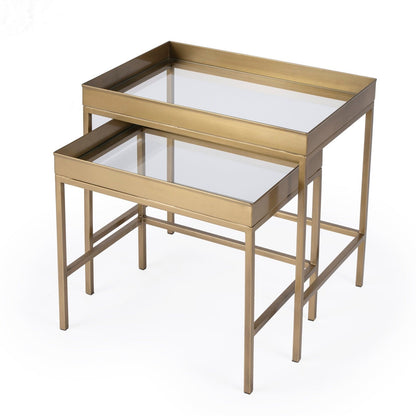 Butler Specialty Company Lenny 2 Piece Glass Nesting Tables, Gold  - 5636226