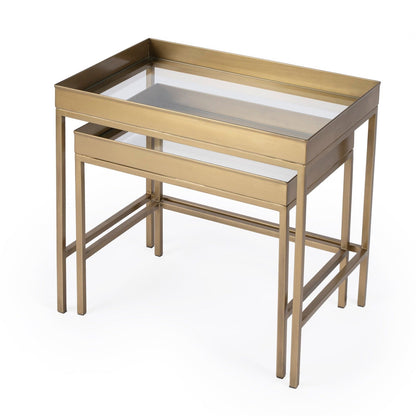 Butler Specialty Company Lenny 2 Piece Glass Nesting Tables, Gold  - 5636226