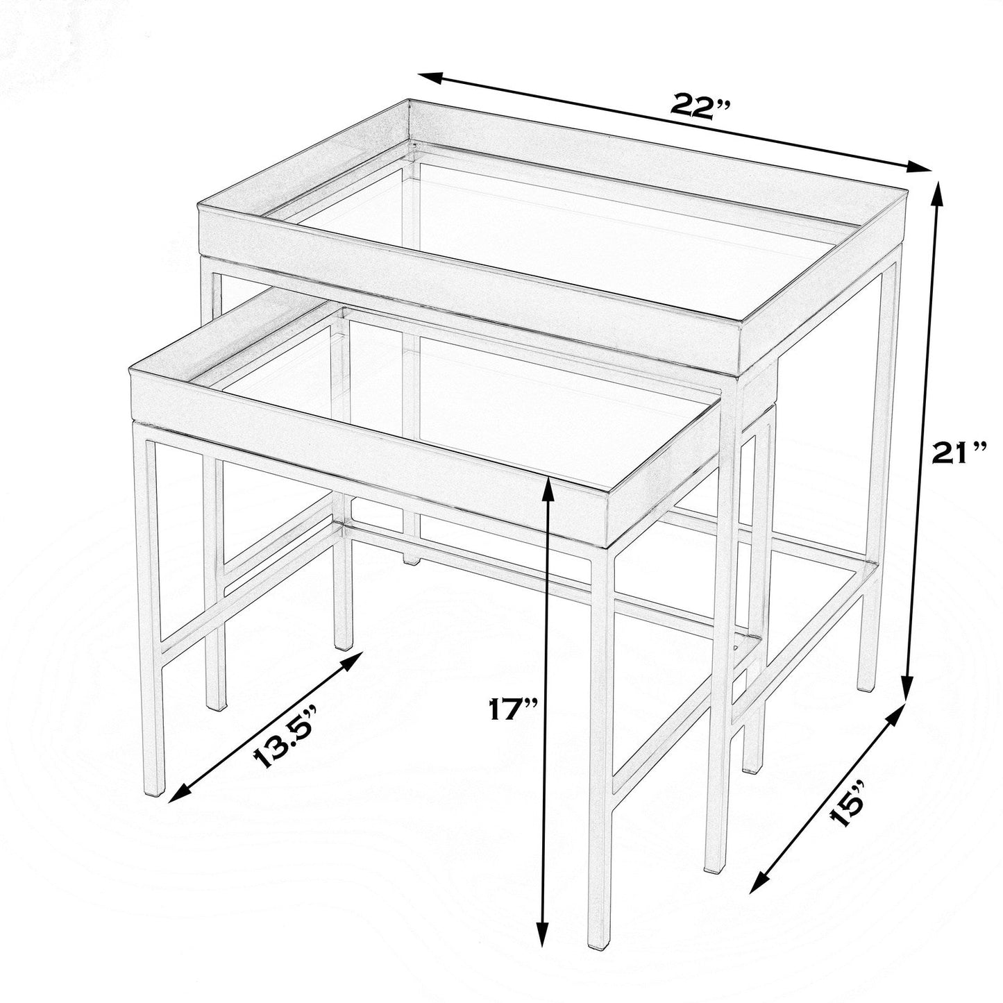 Butler Specialty Company Lenny 2 Piece Glass Nesting Tables, Gold  - 5636226