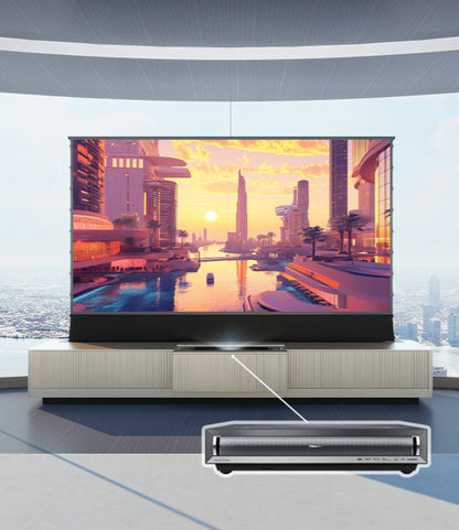 VIVIDSTORM Bundle-Projector&Screen&Motorized Laser TV Cabinet Geneva - VC49GE100C-VSDSTUST100H