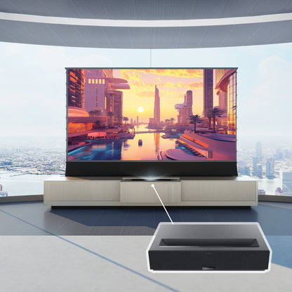 VIVIDSTORM Bundle-Projector&Screen&Motorized Laser TV Cabinet Geneva - VC49GE100C-VSDSTUST100H