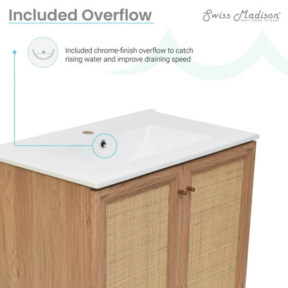 Swiss Madison Classe 30" Freestanding Bathroom Vanity in Golden Oak with Sink Top - SM-BV664