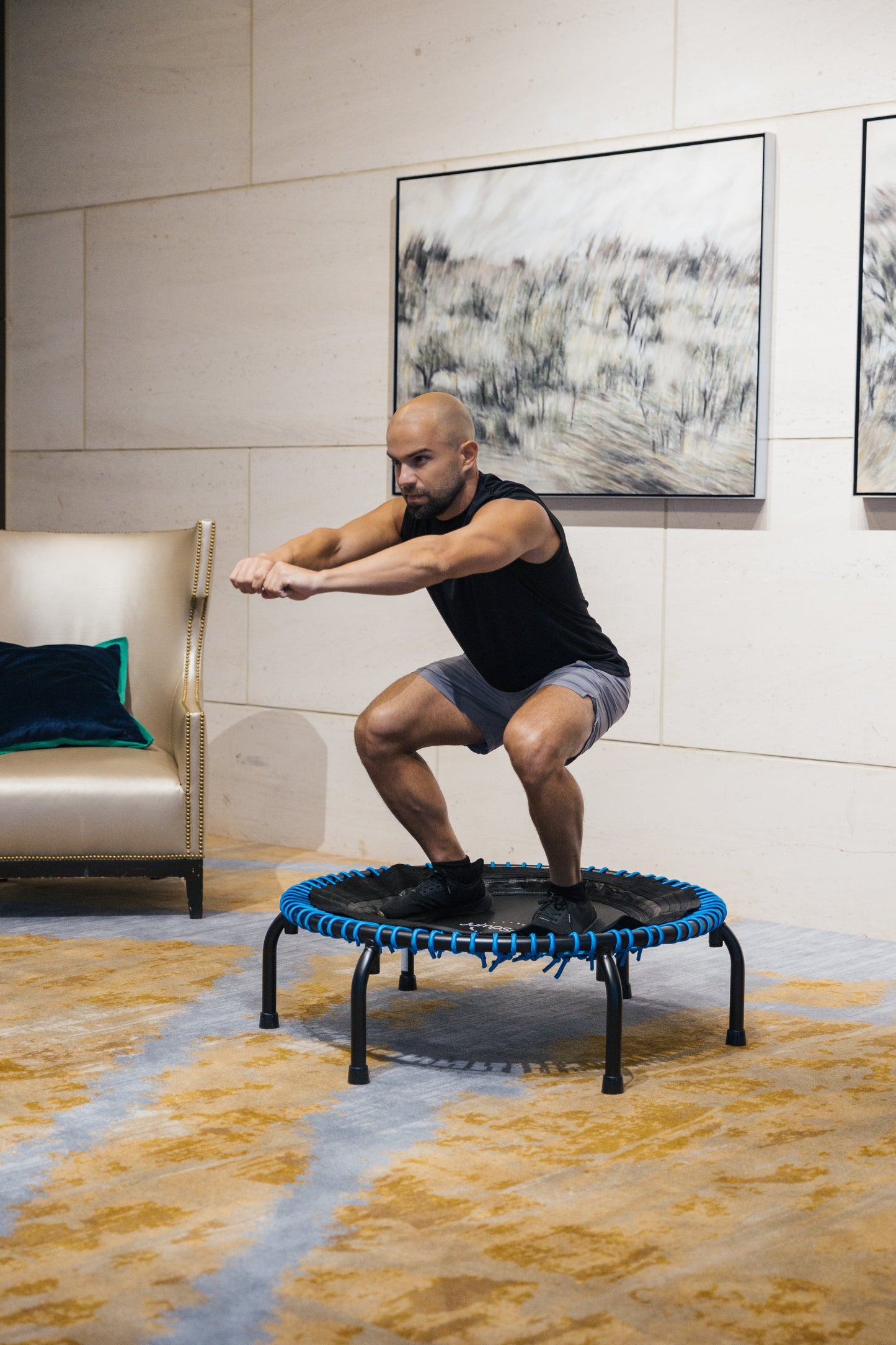 Disc-O-Bed JumpSport 350 PRO 39 Inch Fitness Trampoline with Blue EnduroLast Elastic Cords - 348950