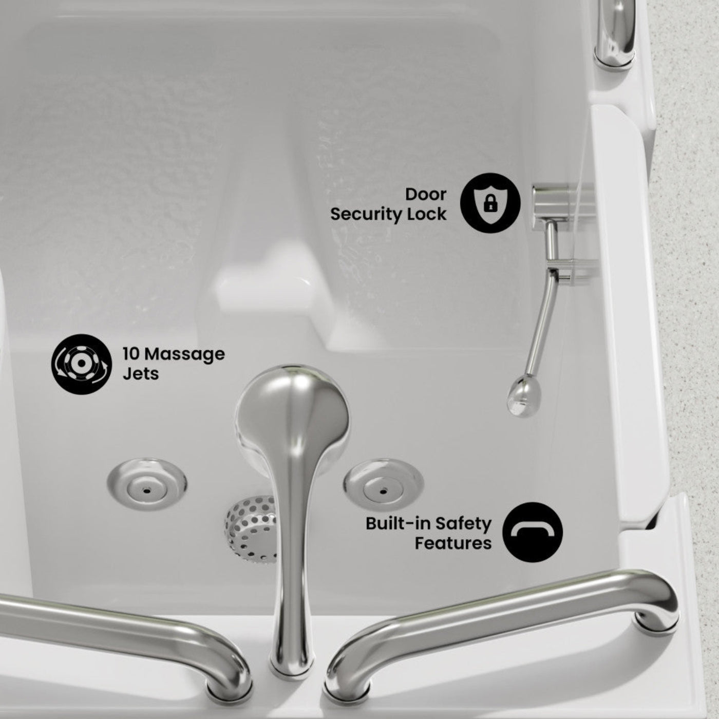 Swiss Madison Auvergne 53" x 27" ADA Left Drain Walk-in Soaking Bathtub with Massage Jets in Glossy White, Faucet Set, Drain, Grab Bars, Pillow Included - SM-AB6803GW