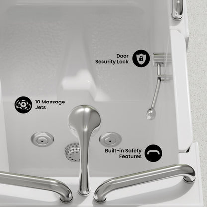 Swiss Madison Auvergne 53" x 27" ADA Left Drain Walk-in Soaking Bathtub with Massage Jets in Glossy White, Faucet Set, Drain, Grab Bars, Pillow Included - SM-AB6803GW