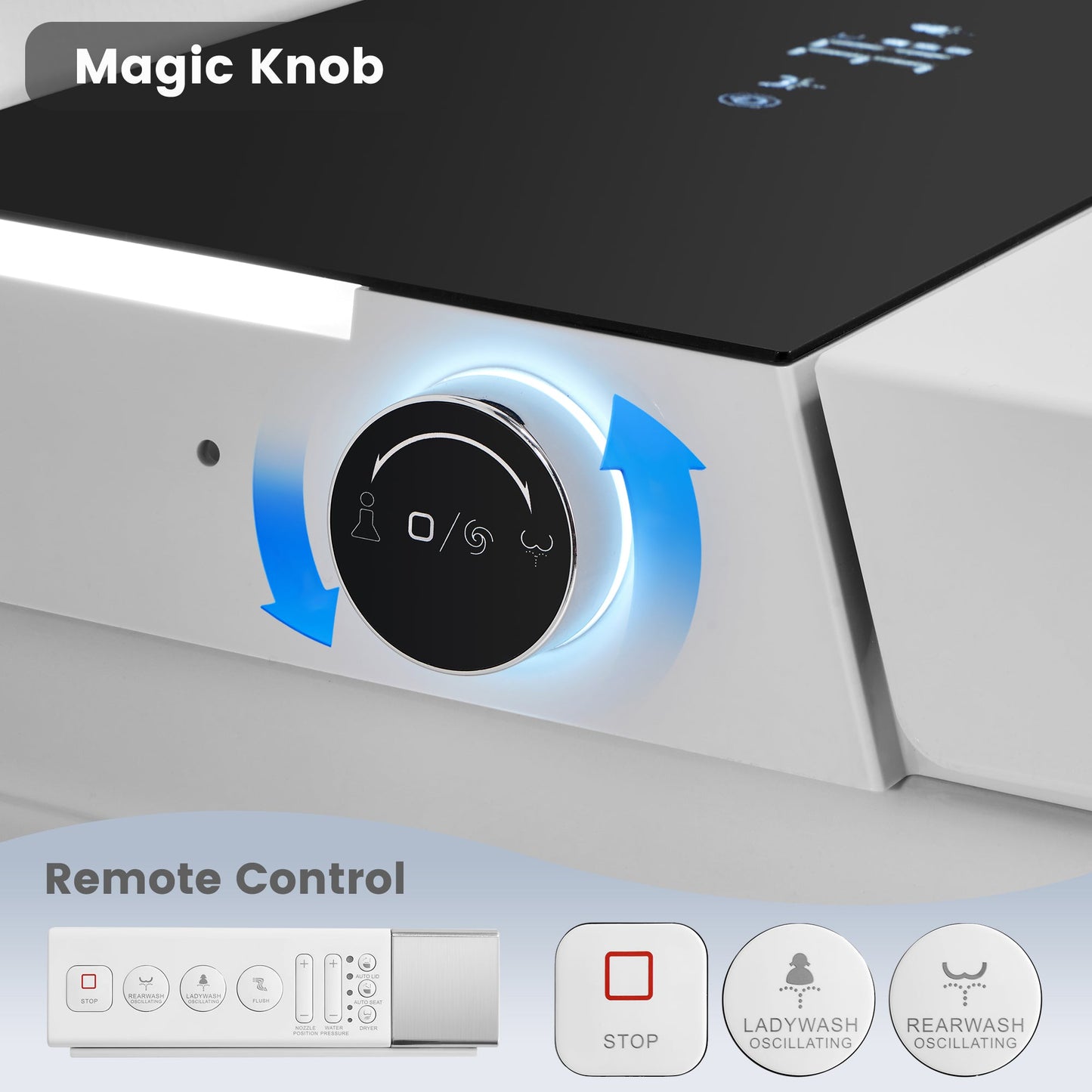 Awoco Smart Bidet Toilet, Smart Bidet with Toilet Built in, Heated Seat, Auto Open & Close Lid Seat, Foot Sensor Operation, Auto Flush, Warm Water & Dryer, Remote Control, LED Display (White) - AWC-ST-T5
