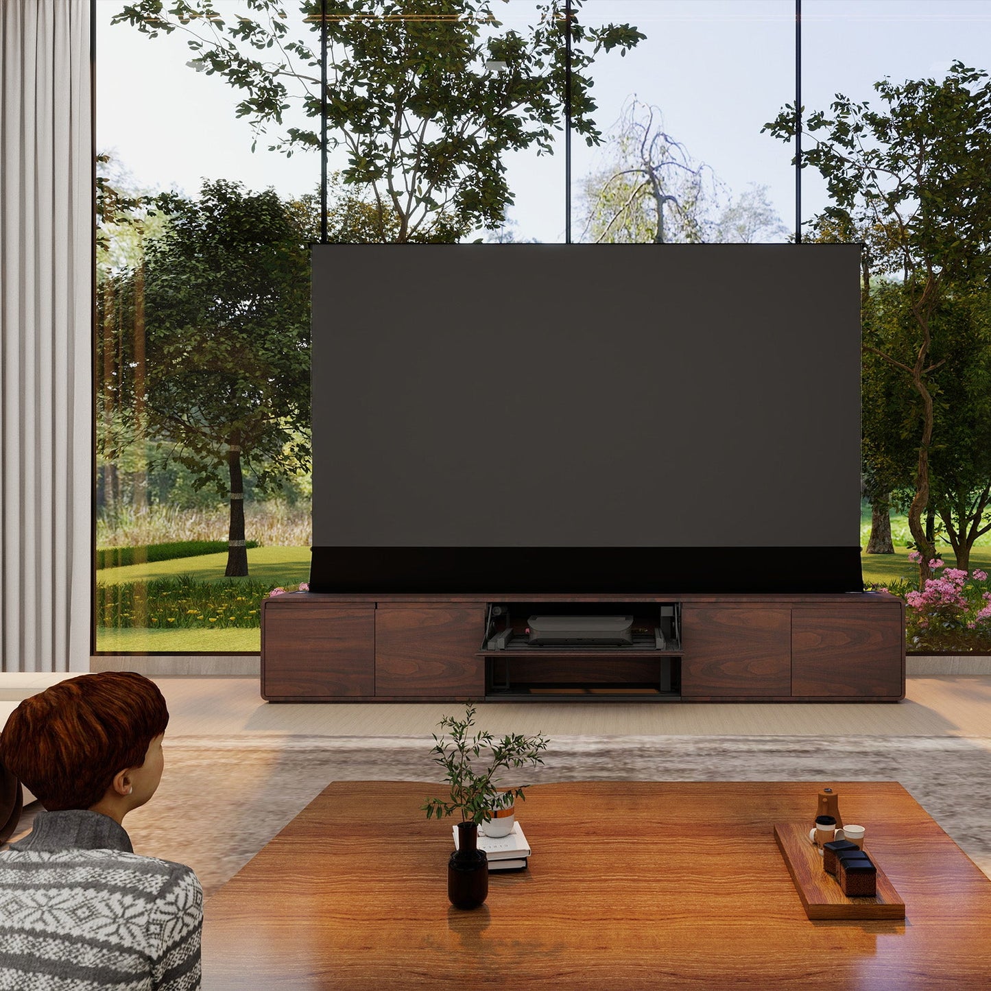 VIVIDSTORM Bundle-Projector&Screen&2025 New VIVIDSTORM Motorised Laser TV Cabinet Vienna - VC12VN100N-VSDSTUST100H