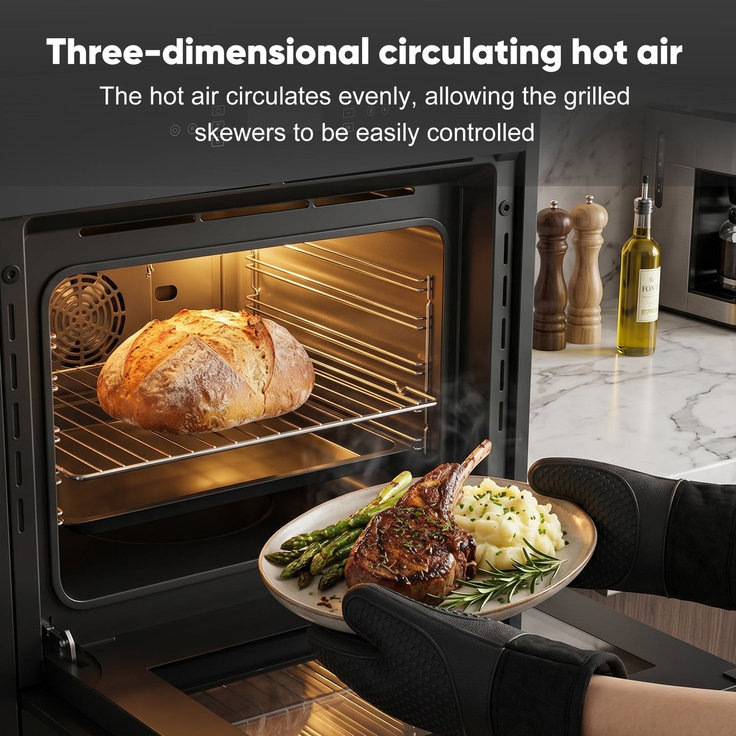 Awoco 24” Built-in Electric Oven, 2.37 Cu ft. Single Wall Oven with 11 Cooking Modes, 360° Rotating Rotisserie, 3440W, Touch Control, LCD Display, Timer, Stainless Steel Wall Oven for Kitchen - AWC-EO-TC11-AF