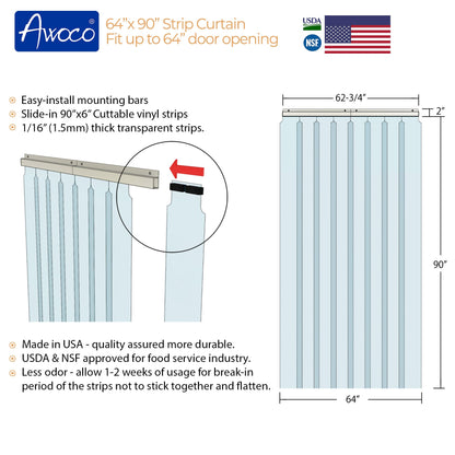 AWOCO Vinyl Strip Curtain Kit 64x90 - Slide-in Strips - Awoco - KSN-STRIPCURTAIN-6490