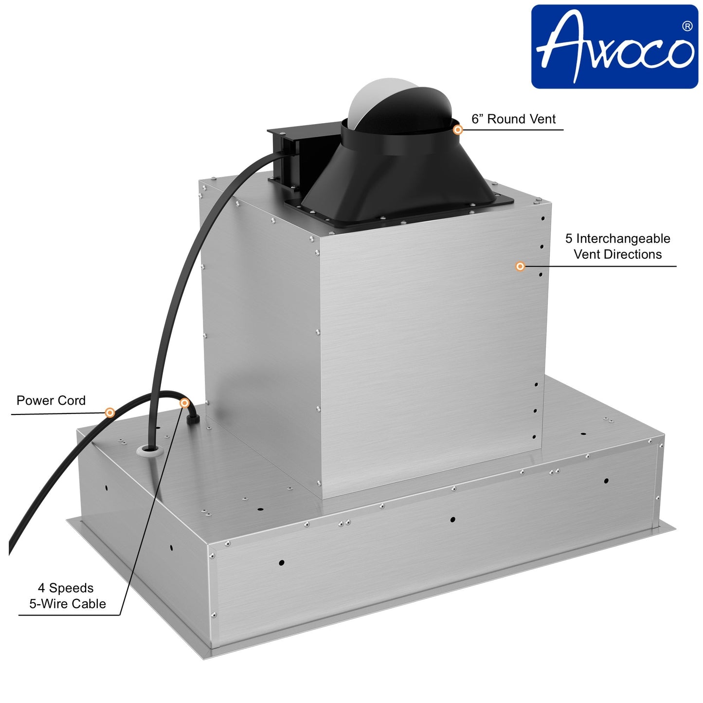 AWOCO  RH-BQ-CR Ceiling Mount Range Hood - Insert & Island - 700CFM - AWC-RH-BQ-CR30