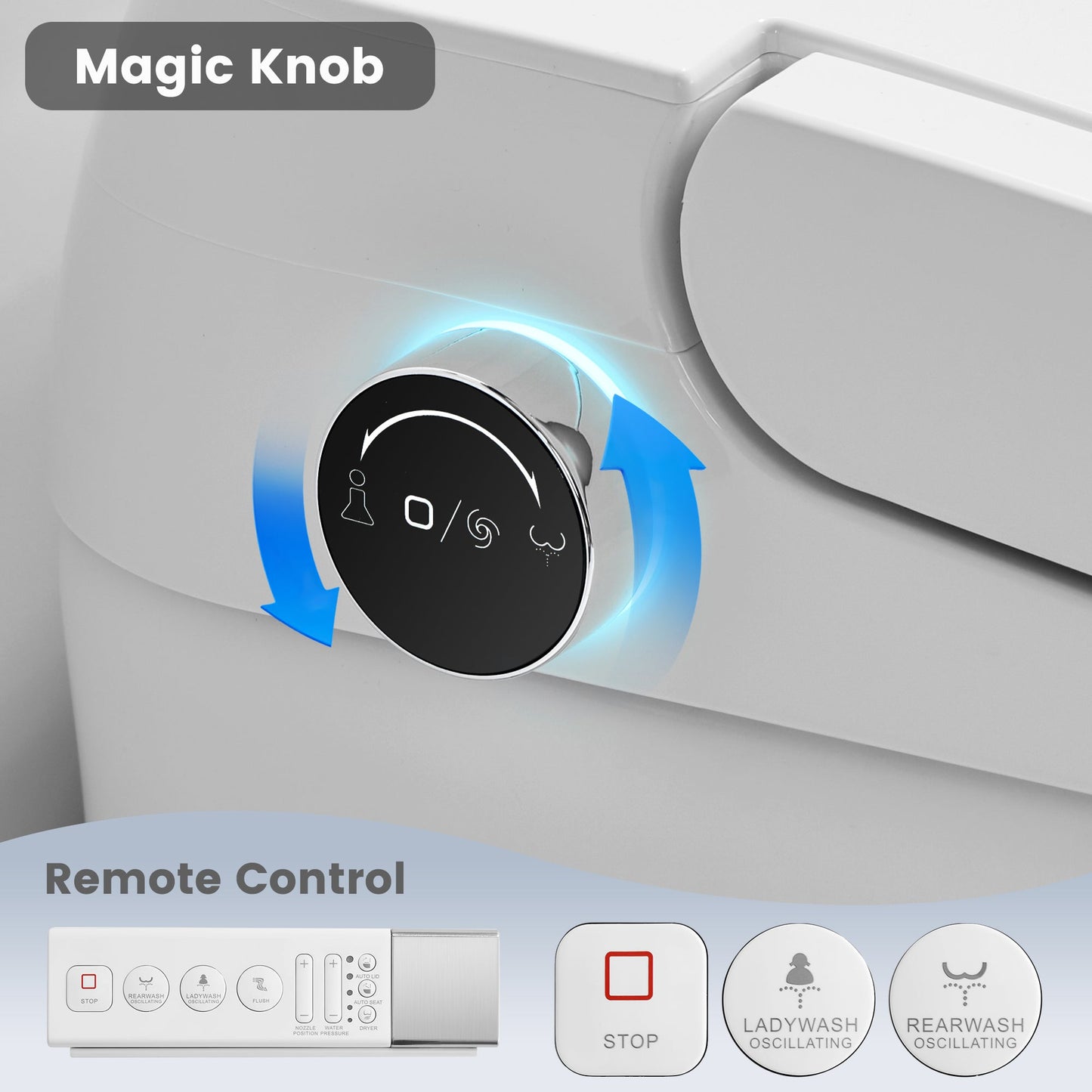 Awoco Smart Toilet with Bidet, Smart Bidet Toilet with Heated Seat, Auto Open Close, Foot Sensor Flush, Warm Water & Dryer, Remote Control, Digital Display, One Piece Toilet with Tank - AWC-ST-T3-MB