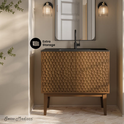 Swiss Madison Bosse 36" Freestanding Bathroom Vanity in Brown Oak with Black Sink Top - SM-BV8802BOMB