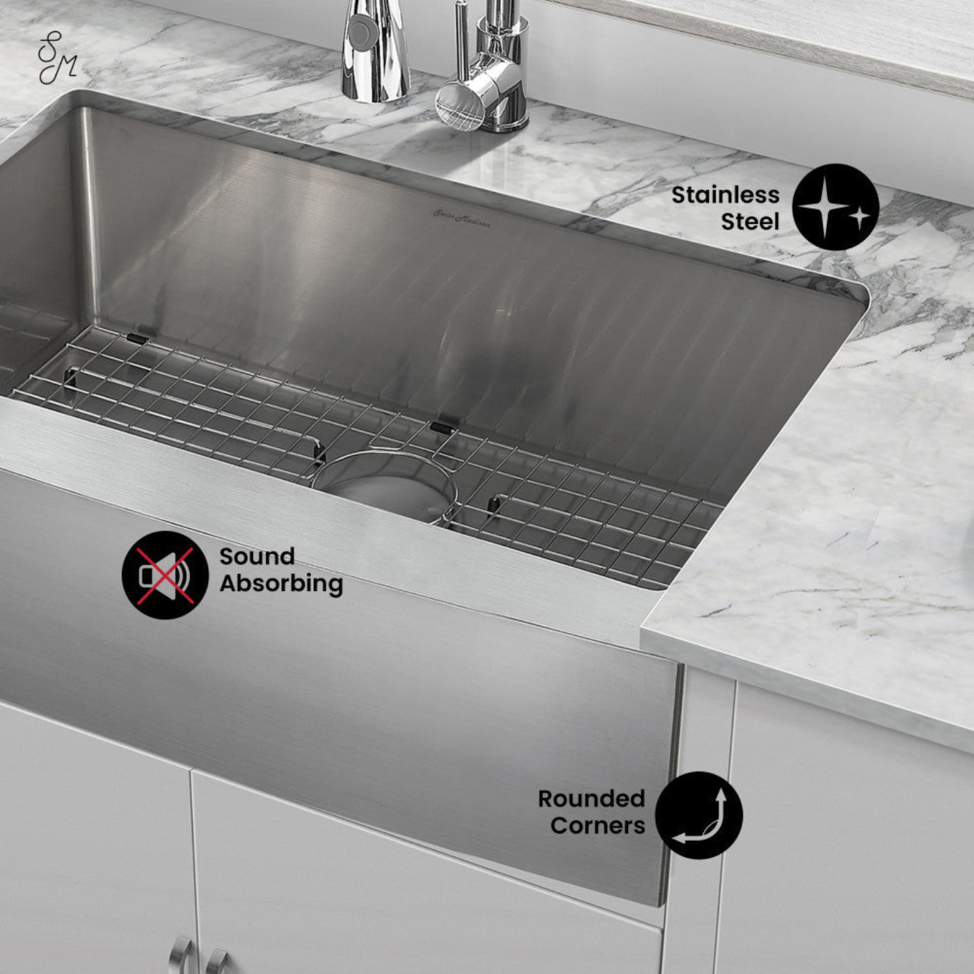 Swiss Madison Tourner 30 x 21 Stainless Steel, Single Basin, Farmhouse Kitchen Sink with Apron - SM-KS760