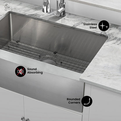 Swiss Madison Tourner 30 x 21 Stainless Steel, Single Basin, Farmhouse Kitchen Sink with Apron - SM-KS760