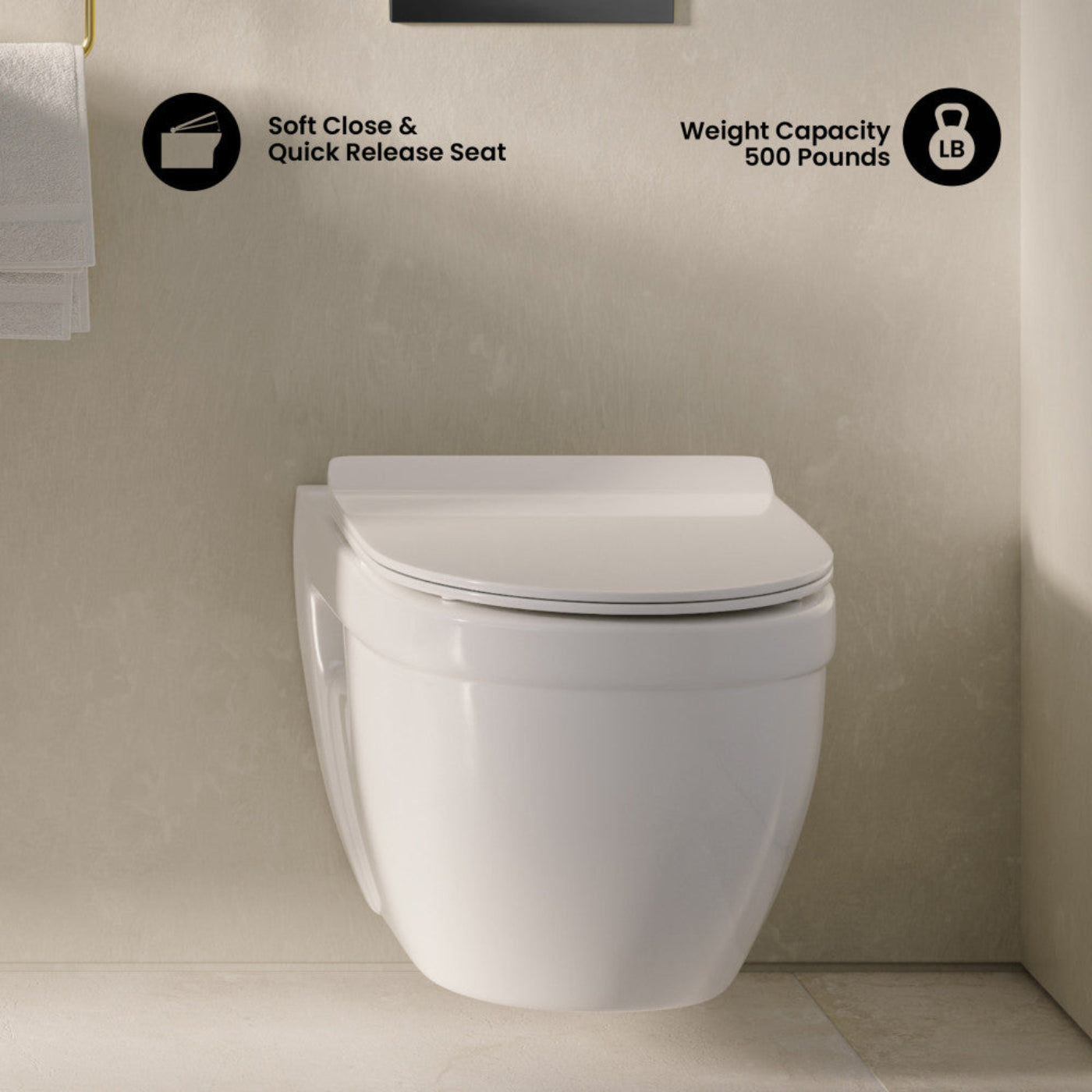 Swiss Madison Ivy Wall-Hung Toilet Bundle 0.8/1.6 GPF Dual Flush in Glossy White with Black Flush Plate - SM-WT0903GW