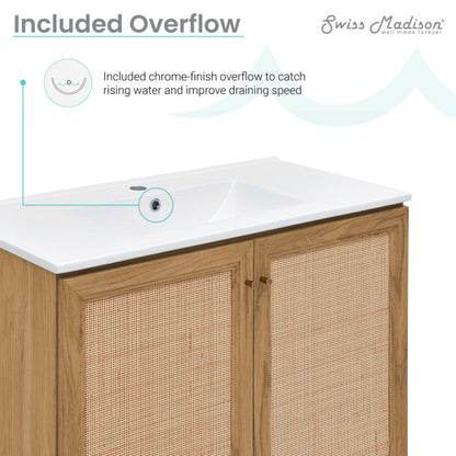 Swiss Madison Classe 36" Freestanding Bathroom Vanity in Golden Oak with Sink Top - SM-BV663