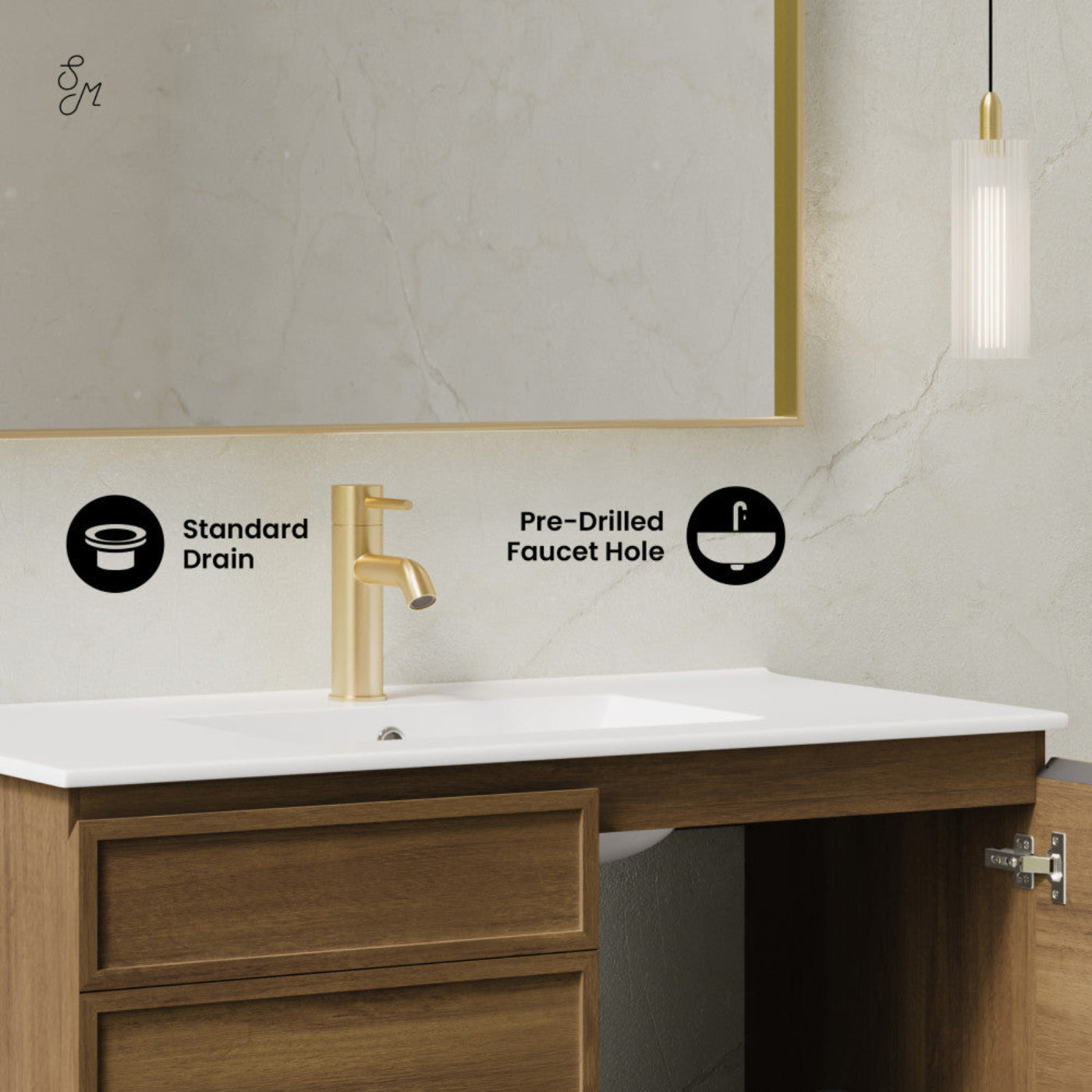 Swiss Madison St. Tropez 36" Wall-Mounted Bathroom Vanity in Brown Oak with Sink Top - SM-BV0829BO