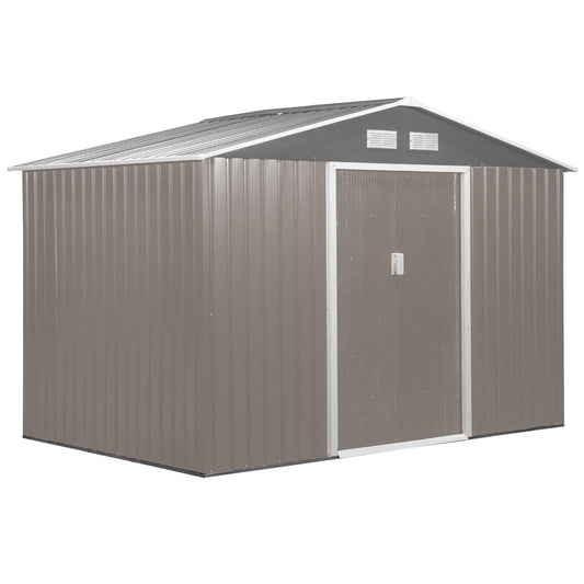 Outsunny EverBase 9' x 6' Outdoor Storage Shed with Foundation Kit, Double Lockable Door & Air Vents, Gray - 845-031GY