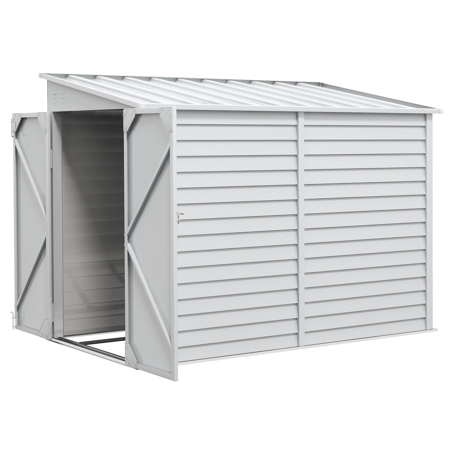 Outsunny 4.6' x 9' Steel Outdoor Storage Shed, with Foundation Kit, Lockable Doors and Gloves, White - 845-841V01WT