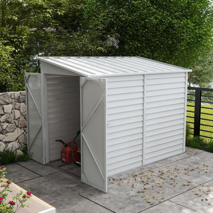 Outsunny 4.6' x 9' Steel Outdoor Storage Shed, with Foundation Kit, Lockable Doors and Gloves, White - 845-841V01WT