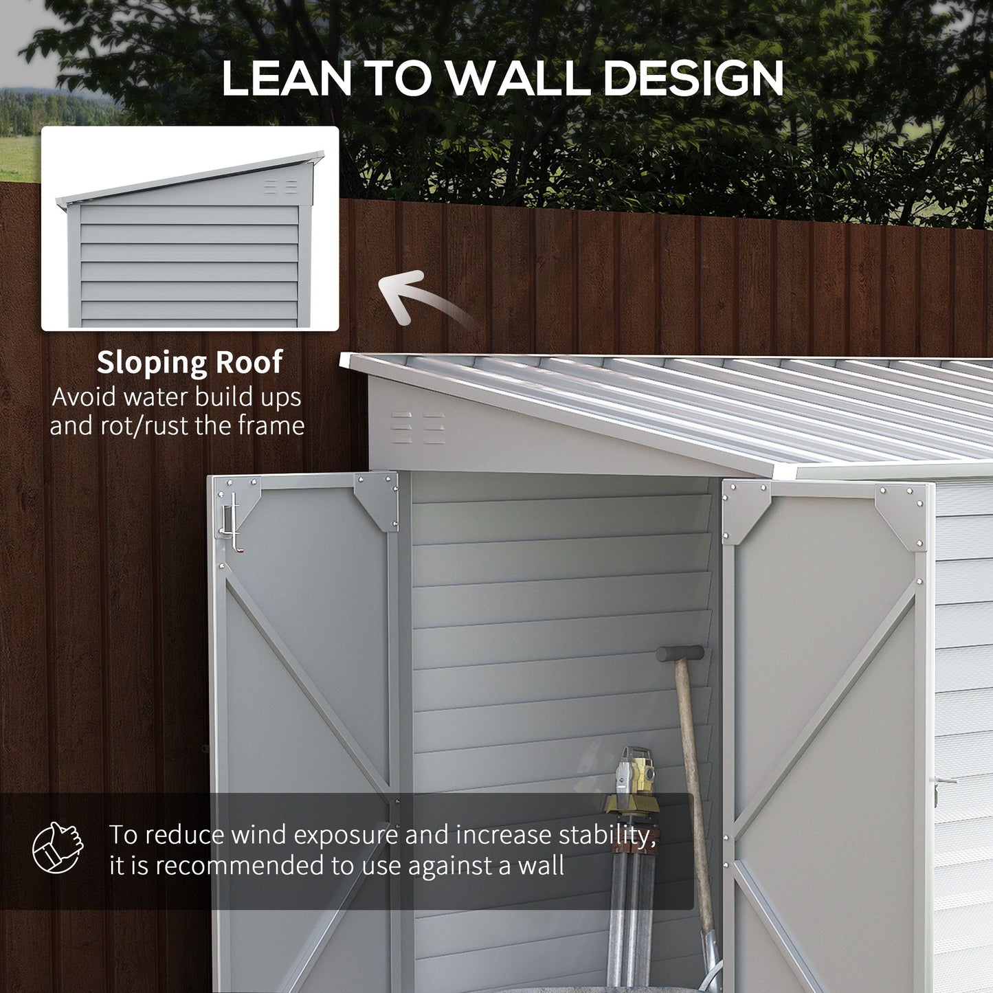 Outsunny 4.6' x 9' Steel Outdoor Storage Shed, with Foundation Kit, Lockable Doors and Gloves, White - 845-841V01WT