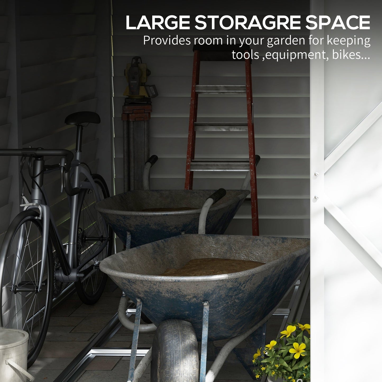 Outsunny 4.6' x 9' Steel Outdoor Storage Shed, with Foundation Kit, Lockable Doors and Gloves, White - 845-841V01WT