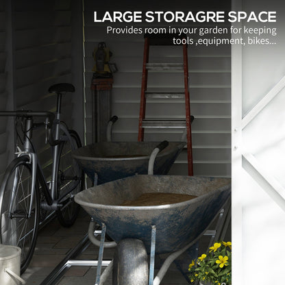Outsunny 4.6' x 9' Steel Outdoor Storage Shed, with Foundation Kit, Lockable Doors and Gloves, White - 845-841V01WT