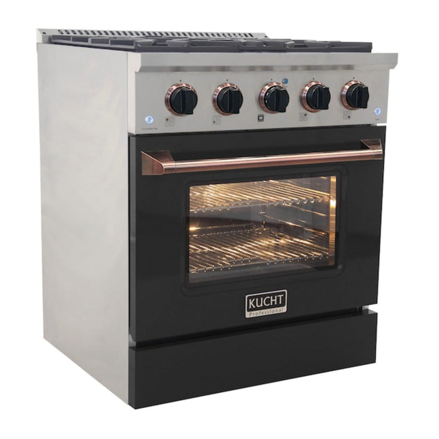 Kucht Professional 30" 4.2 cu ft. Propane Gas Range in Black with Rose Gold Accents, KNG301/LP-K-ROSE - KNG301/LP-K-ROSE