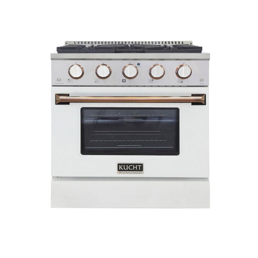 Kucht 30" Pro-Style Propane Gas Dual Fuel Range in White with Gold Accents, KDF302/LP-W-GOLD - KDF302/LP-W-GOLD