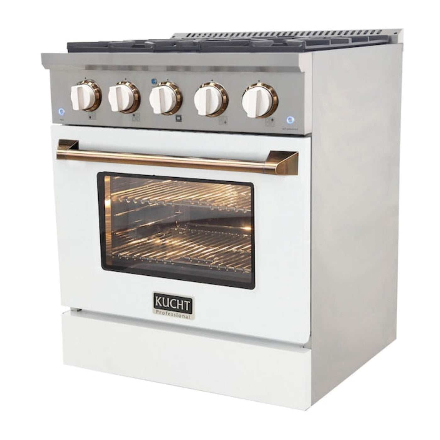 Kucht 30" Pro-Style Propane Gas Dual Fuel Range in White with Gold Accents, KDF302/LP-W-GOLD - KDF302/LP-W-GOLD