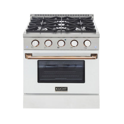 Kucht 30" Pro-Style Propane Gas Dual Fuel Range in White with Rose Gold Accents, KDF302/LP-W-ROSE - KDF302/LP-W-ROSE
