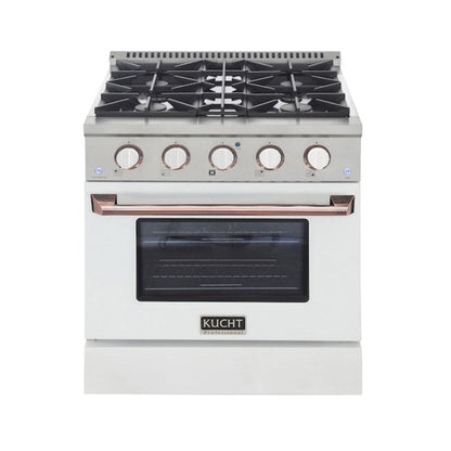 Kucht Professional 30" 4.2 cu ft. Propane Gas Range in White with Rose Gold Accents, KNG301/LP-W-ROSE - KNG301/LP-W-ROSE