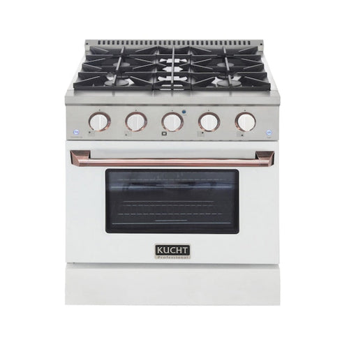 Kucht Professional 30" 4.2 cu ft. Propane Gas Range in White with Rose Gold Accents, KNG301/LP-W-ROSE - KNG301/LP-W-ROSE