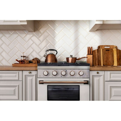 Kucht 30" Pro-Style Propane Gas Dual Fuel Range in White with Rose Gold Accents, KDF302/LP-W-ROSE - KDF302/LP-W-ROSE