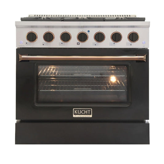 Kucht Signature 36 In. 5.2 cu ft. Natural Gas Range with Black Door and Gold Accents -  KNG361-K-GOLD