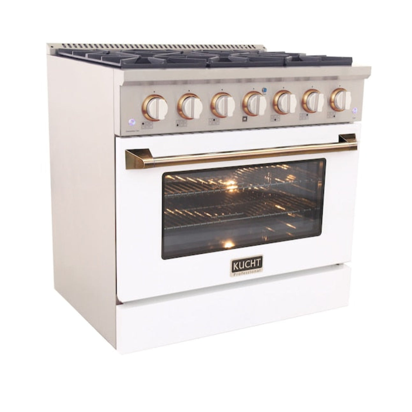 Kucht 36" Pro-Style Propane Gas Dual Fuel Range in White with Gold Accents, KDF362/LP-W-GOLD - KDF362/LP-W-GOLD