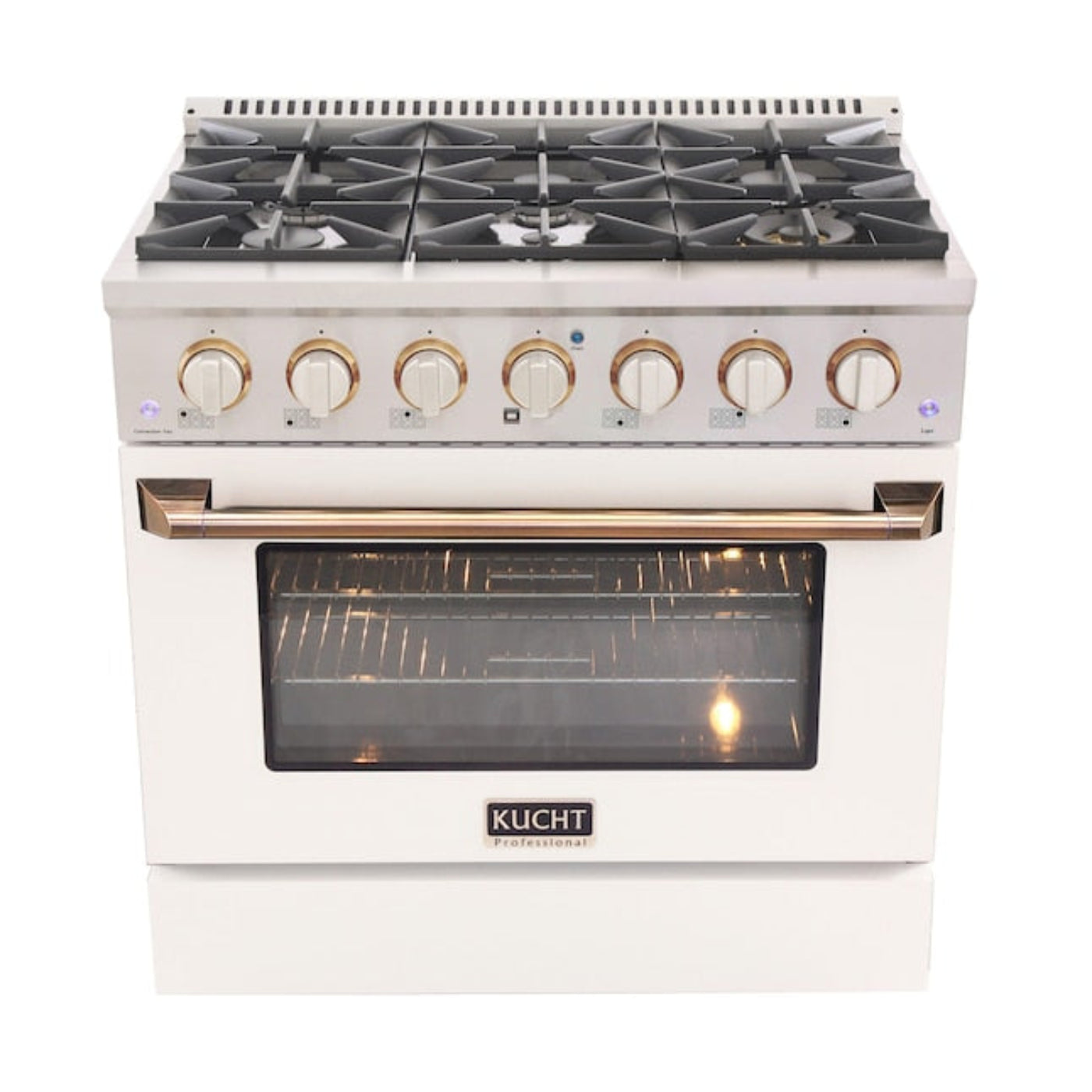 Kucht Signature 36 In. 5.2 cu ft. Natural Gas Range with White Door and Gold Accents - KNG361-W-GOLD